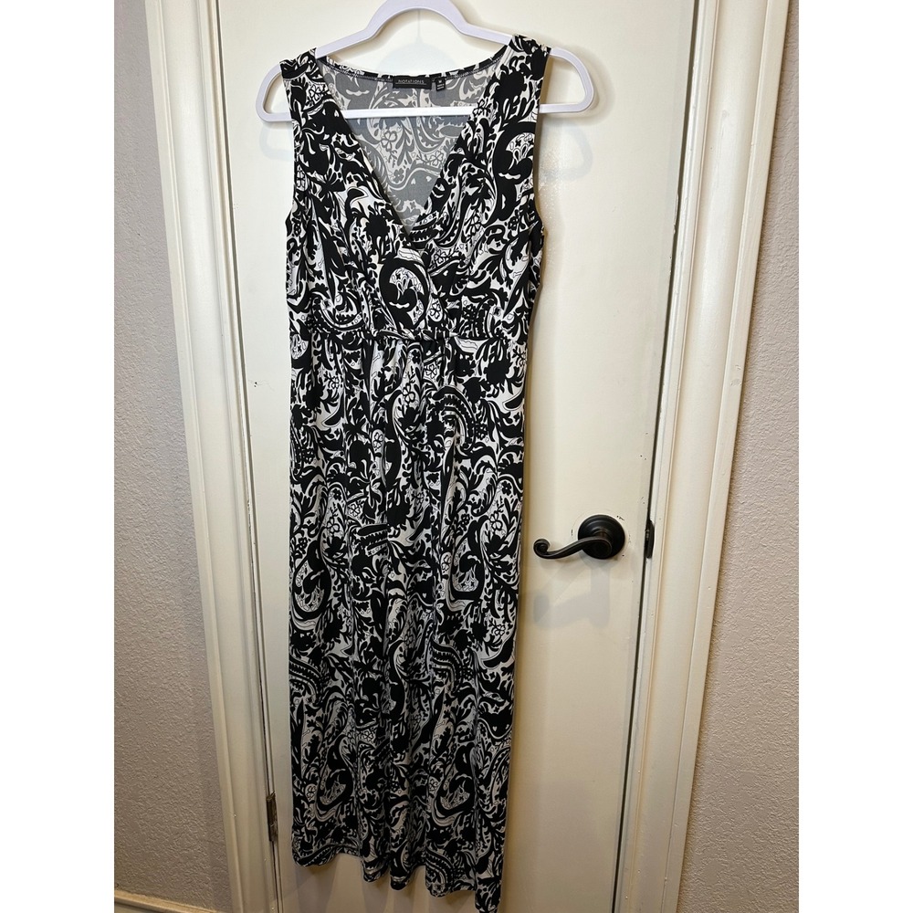 Notations Womens Black White Paisley Floral Sleeveless V-Neck Maxi Dress M